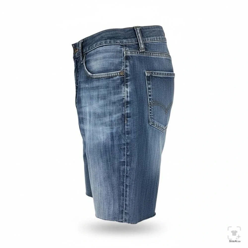 Lucky Brand 121 Heritage Slim Bermuda Shorts Mens 34 Blue Denim Raw Hem